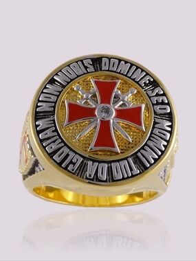 Knight Templar Masonic Ring 18k Gold Pld Red Cross Yellow Handcrafted